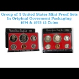Group of 2 United States Mint Proof Sets 1974-1975 12 coins