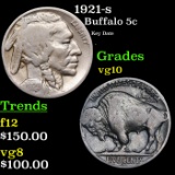 1921-s Buffalo Nickel 5c Grades vg+