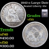 1842-o Large Date Seated Liberty Quarter 25c Graded vf35 By SEGS