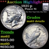 ***Auction Highlight*** 1921-p Peace Dollar $1 Graded ms62 details By SEGS (fc)