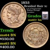 1853 Braided Hair Large Cent 1c Graded ms63+ bn By SEGS