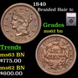 1849 Braided Hair Large Cent 1c Graded ms62 bn By SEGS