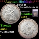 ***Auction Highlight*** 1847-p Seated Liberty Dollar $1 Graded au58 By SEGS (fc)