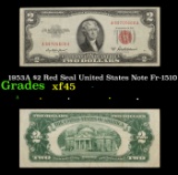 1953A $2 Red Seal United States Note Fr-1510 Grades xf+