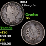 1884 Liberty Nickel 5c Grades f+