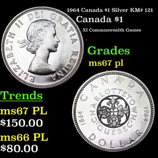 1964 Canada $1 Silver Canada Dollar KM# 121 $1 Grades GEM++ PL
