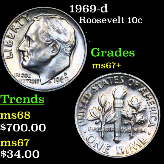 1969-s Roosevelt Dime 10c Grades GEM++ Unc