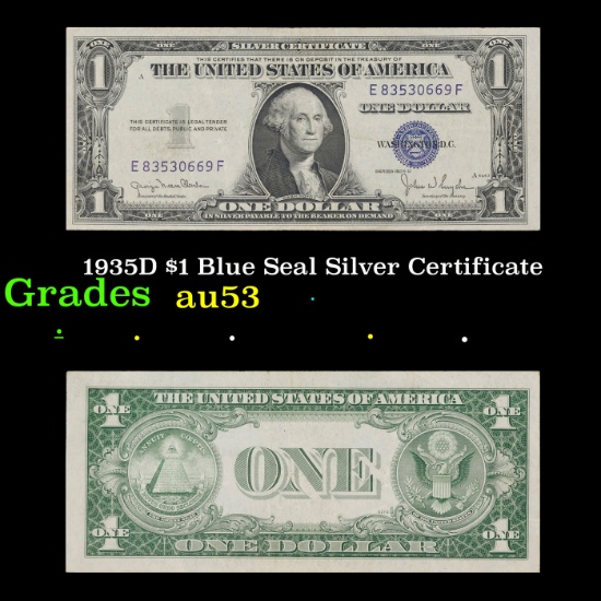 1935D $1 Blue Seal Silver Certificate Grades Select AU