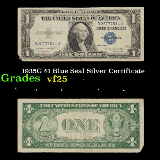 1935G $1 Blue Seal Silver Certificate Grades vf+