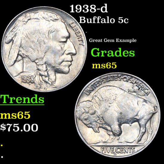 1938-d Buffalo Nickel 5c Grades GEM Unc