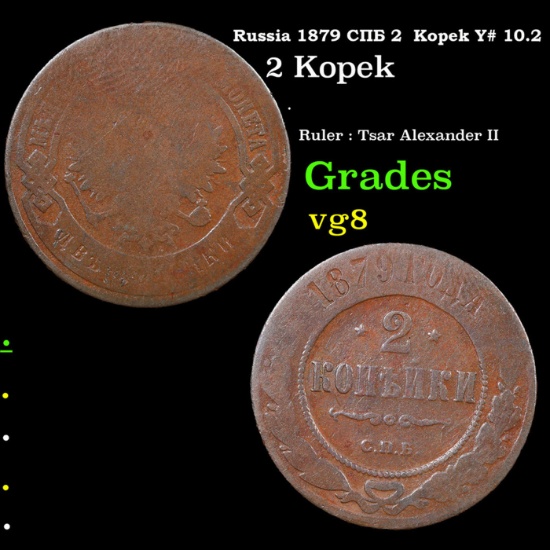 Russia 1879 ??? 2  Kopek Y# 10.2 Grades vg, very good