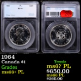 1964 Canada Dollar $1 Graded ms66+ PL BY SEGS