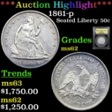 ***Auction Highlight*** 1861-p Seated Half Dollar 50c Graded Select Unc By USCG (fc)