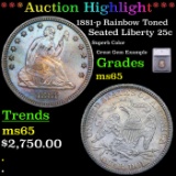 ***Auction Highlight*** 1881-p Seated Liberty Quarter Rainbow Toned 25c Graded ms65 BY SEGS (fc)