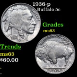1936-p Buffalo Nickel 5c Grades Select Unc