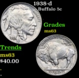 1938-d Buffalo Nickel 5c Grades Select Unc