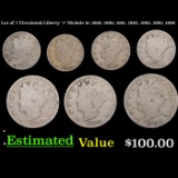 Lot of 7 Circulated Liberty 'v' Nickels 5c 1889, 1890, 1891, 1892, 1893, 1895, 1896 Liberty Nickel 5