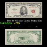 1963 $5 Red seal United States Note Grades vf++