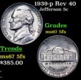 1939-p Jefferson Nickel Rev 40 5c Grades GEM++ 5fs