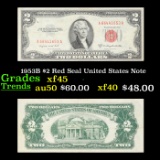 1953B $2 Red Seal United States Note Grades xf+