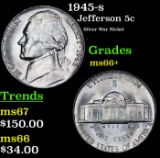 1945-s Jefferson Nickel 5c Grades GEM++ Unc