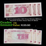 Set of 3 consecutive 1972 Great Britain Military Payment 10 New Pence Note P# M45A Grades CU