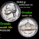 1943-p Jefferson Nickel 5c Grades GEM+ 5fs