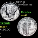 1945-p Mercury Dime 10c Grades GEM++ Unc