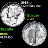 1943-p Mercury Dime 10c Grades GEM++ Unc