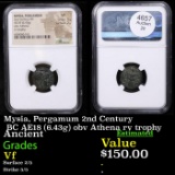 NGC Mysia, Pergamum 2nd Century BC AE18 (6.43g) obv Athena rv trophy Graded Vf By NGC