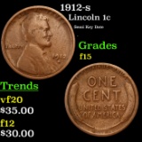 1912-s Lincoln Cent 1c Grades f+