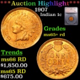 ***Auction Highlight*** 1907 Indian Cent 1c Graded ms65+ rd BY SEGS (fc)