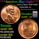 ***Auction Highlight*** 1957-p Lincoln Cent Near TOP POP! 1c Graded ms66+ rd BY SEGS (fc)