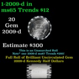 Full Roll of 2009-d Kennedy Half Dollar 50c in Original Dunbar Bank Wrapper. 20 coins in total.