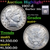 ***Auction Highlight*** 1907-d Barber Half Dollars 50c Graded ms64+ BY SEGS (fc)