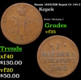 Russia 1843??? Kopek C# 144.3 Grades vf++