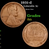 1931-d Lincoln Cent 1c Grades f+