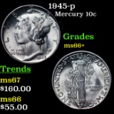 1945-p Mercury Dime 10c Grades GEM++ Unc