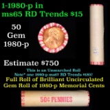 Shotgun Lincoln 1c roll, 1980-p 50 pcs Vintage Penny Wrapper.
