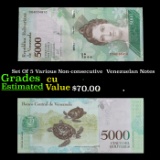 Set Of 5 Various Non-consecutive  Venezuelan Notes Grades CU