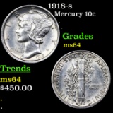 1918-s Mercury Dime 10c Grades Choice Unc