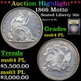 ***Auction Highlight*** 1866 Motto Seated Half Dollar 50c Graded Choice Unc PL BY USCG (fc)