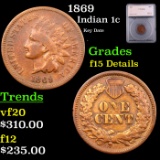 1869 Indian Cent 1c Graded f15 BY SEGS