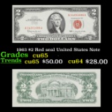 1963 $2 Red seal United States Note Grades Gem CU