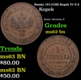 Russia 1911??? Kopek Y# 9.2 Grades Select Unc BN