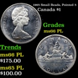 1965 Small Beads, Pointed 5 Canada Dollar $1 Grades GEM+ UNC PL