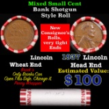 Mixed small cents 1c orig shotgun roll, 1937-p Lincoln Cent, Lincoln Cent other end, Brinks Wrapper.