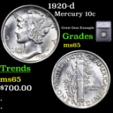 ***Auction Highlight*** 1920-d Mercury Dime 10c Graded ms65 BY SEGS (fc)