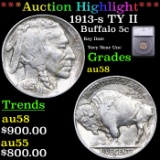 ***Auction Highlight*** 1913-s TY II Buffalo Nickel 5c Graded au58 BY SEGS (fc)