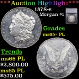 ***Auction Highlight*** 1878-s Morgan Dollar $1 Graded ms65+ PL BY SEGS (fc)